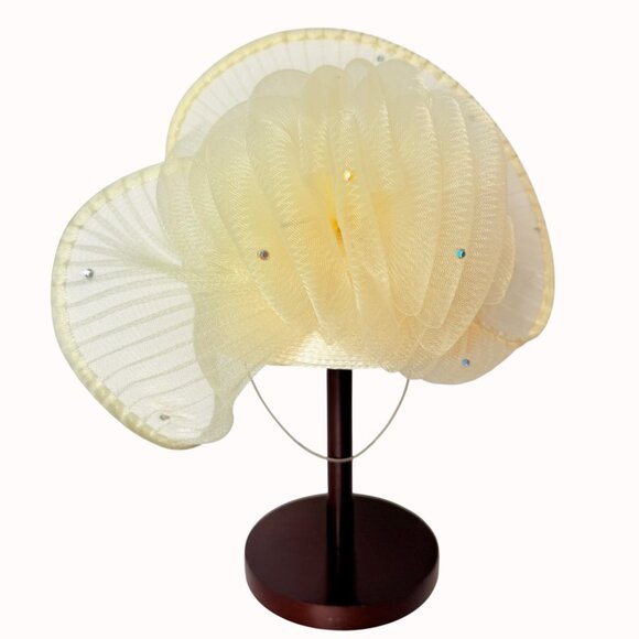 Cream Fascinator Pillbox Hat Organza VTG Church Tea Party Wedding Guest Derby